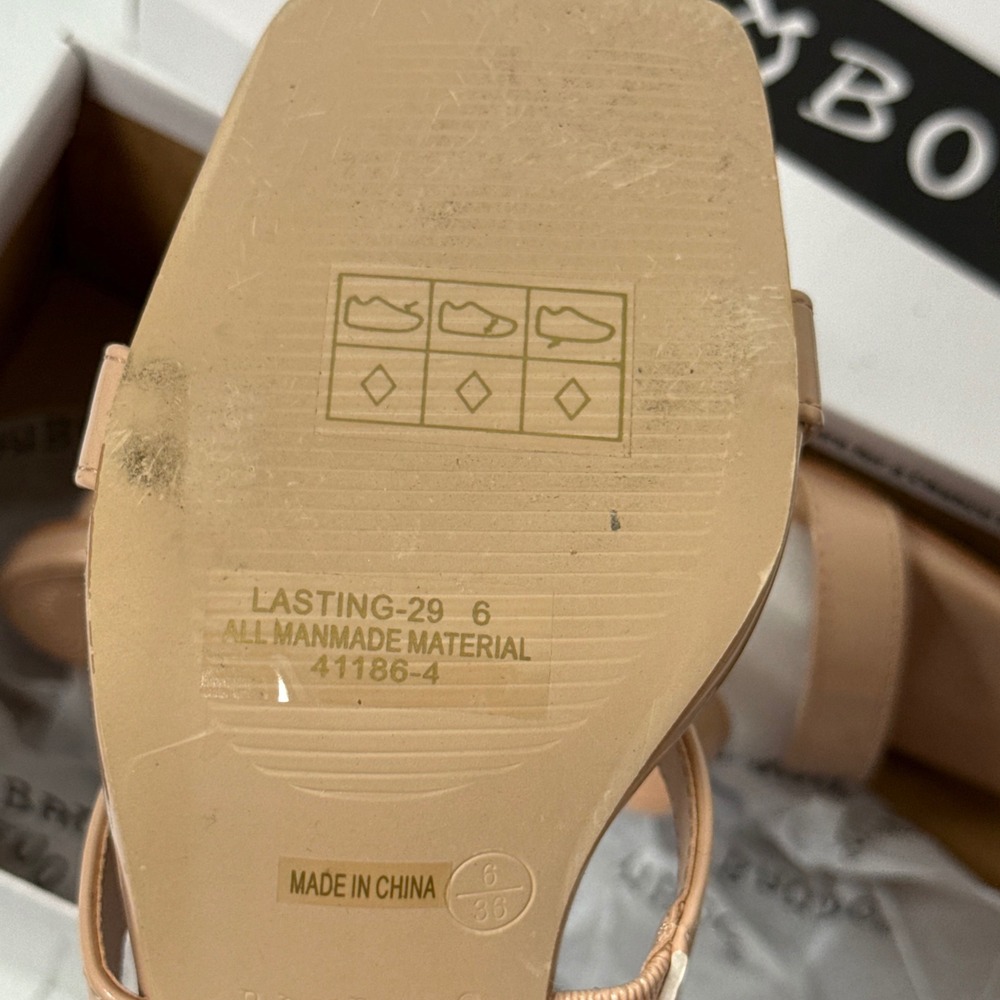 Bamboo Square Toe Block Heel Sandals Womens Size 6 Lasting 29 Nude Patent Shoes - Picture 5 of 6